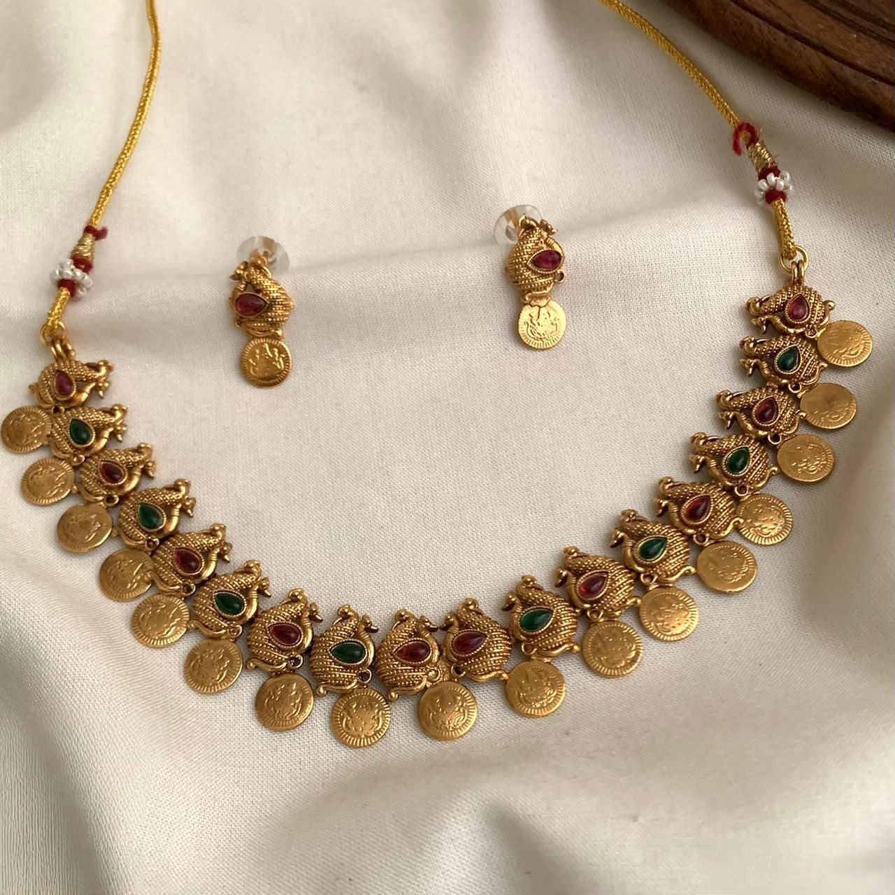 Premium traditional fusion peacock coin necklace set product code T47