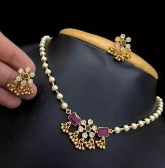 Premium cute one layer pearl choker set product code N121