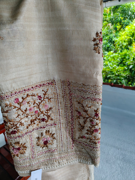 Premium quality handwork Katha silk saree