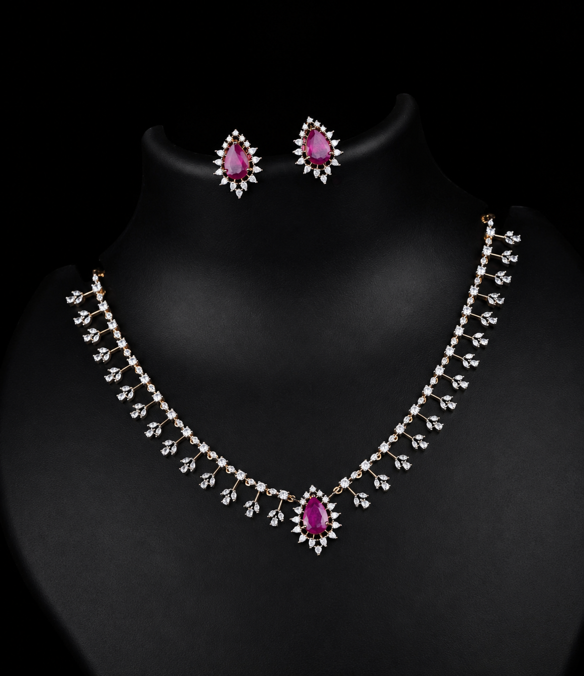 Premium diamond finish bridal necklace set product code D380