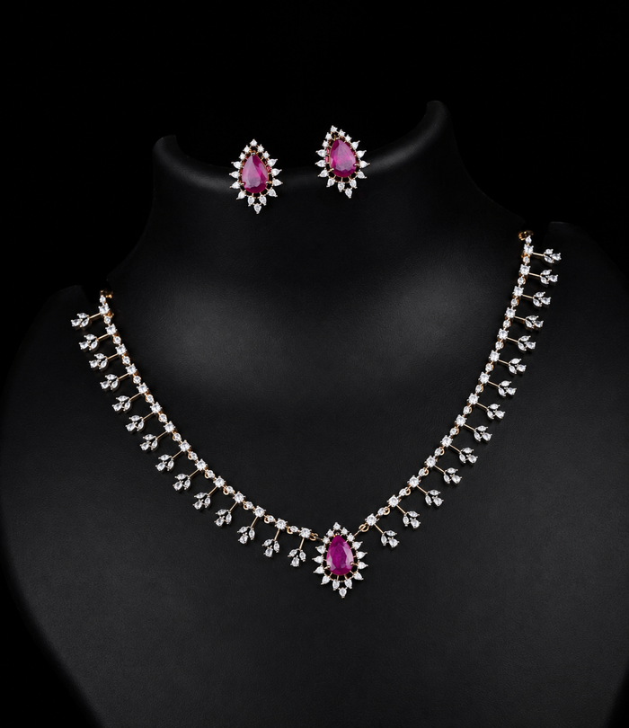 Premium diamond finish bridal necklace set product code D380