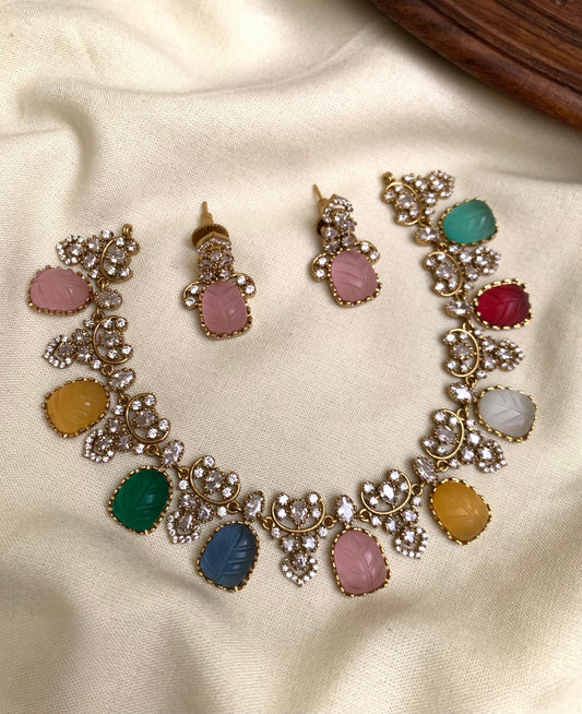 Premium designer Navarathna necklace product code 1139