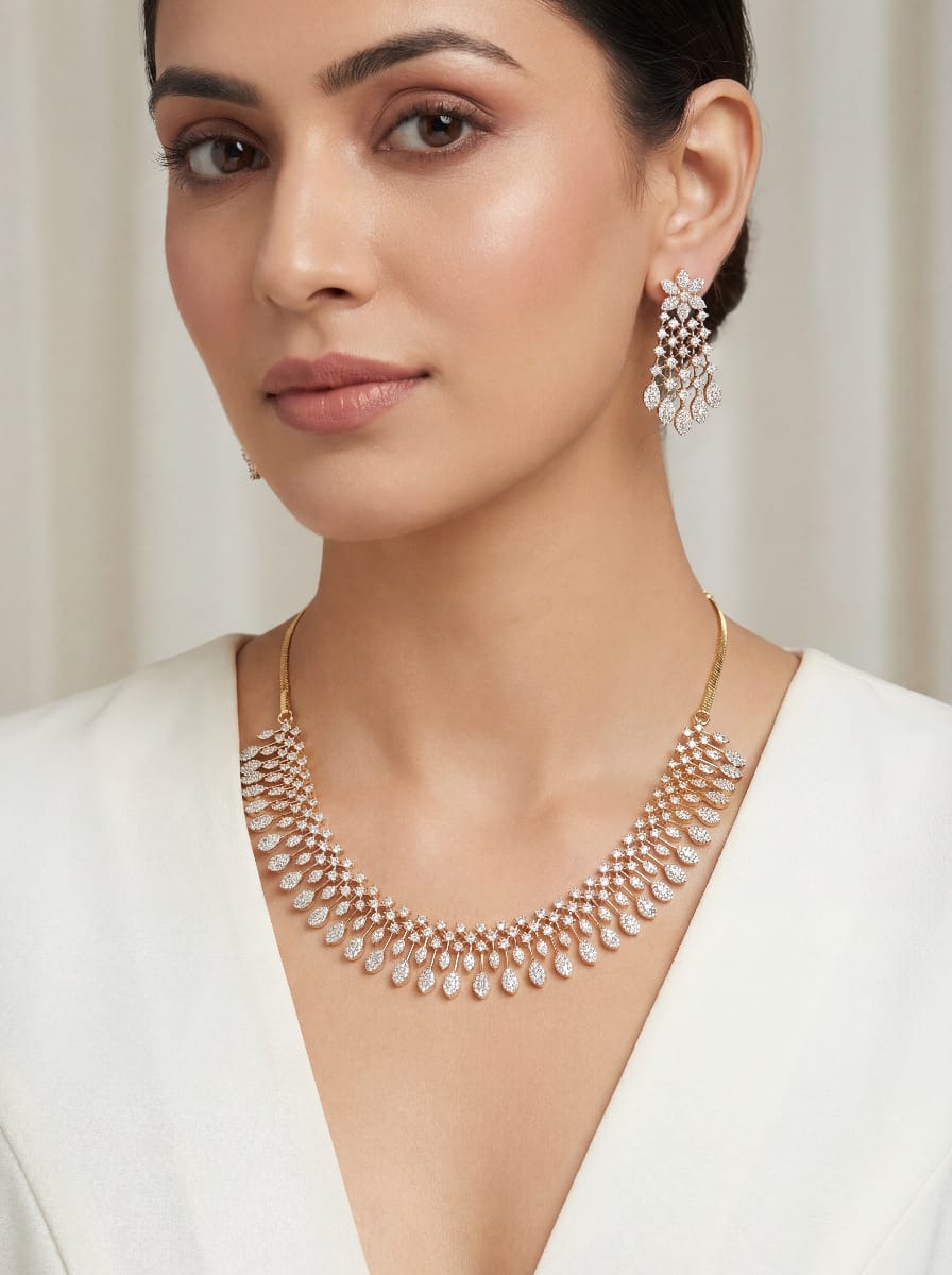 Premium diamond finish zircon stone necklace product code 76 (ready stock )