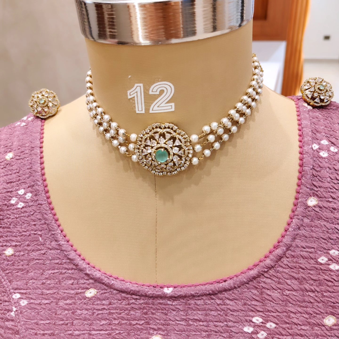 Premium Victorian 3layer pearl choker product code N215