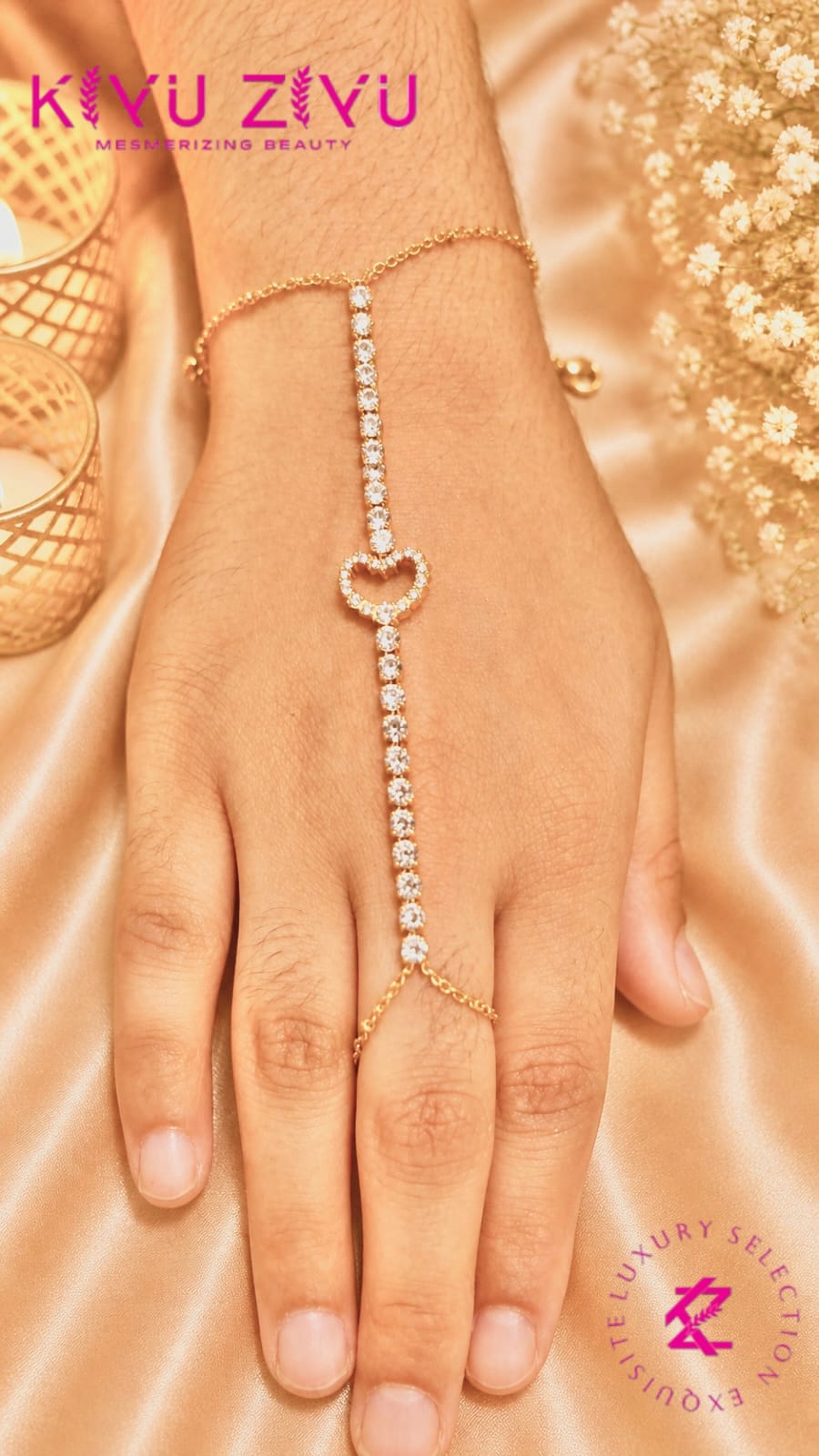 Premium tennis diamond finish ring hang chain adjustable bracelet product code G72