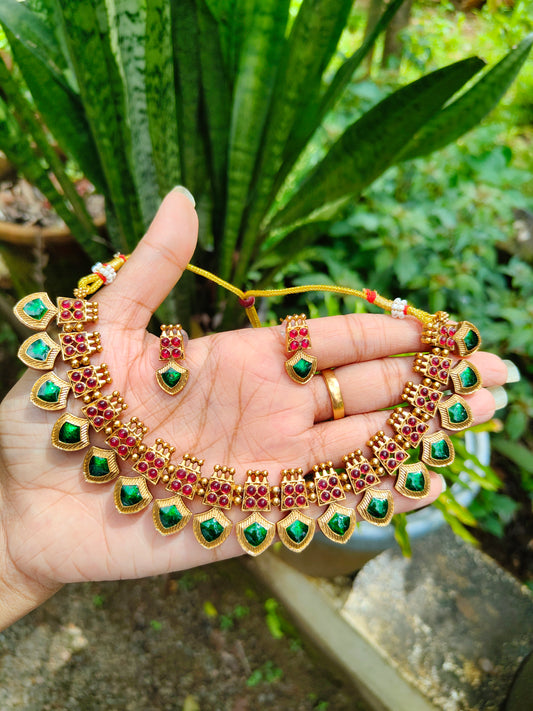 Budget friendly matte finish palakka necklace set product code N133