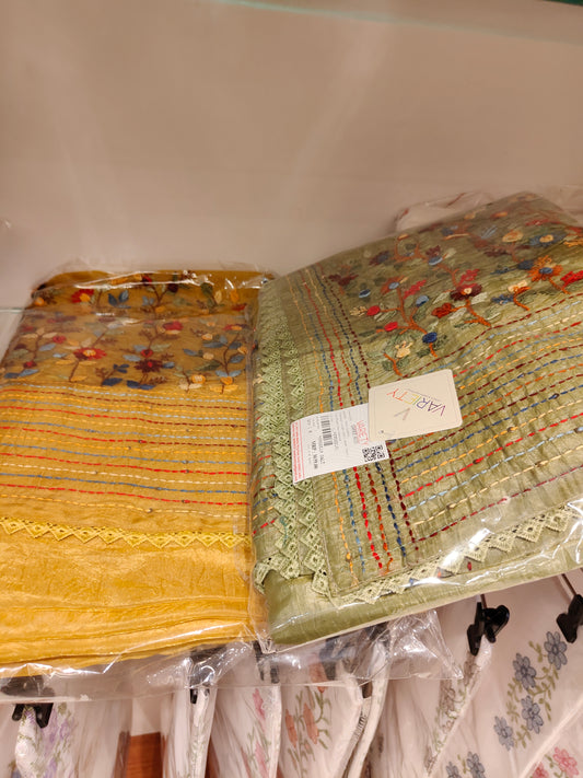 Premium quality tissue silk full Katha work hand embroidery saree
