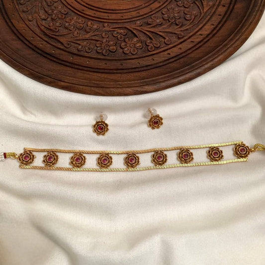 Premium quality antique gold flower choker set product code T83