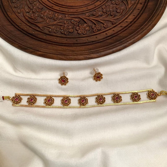 Premium quality antique gold flower choker set product code T83