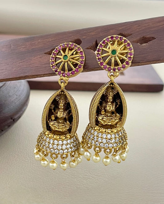 Premium temple pattern ad  lakshmi jhumka product code E75