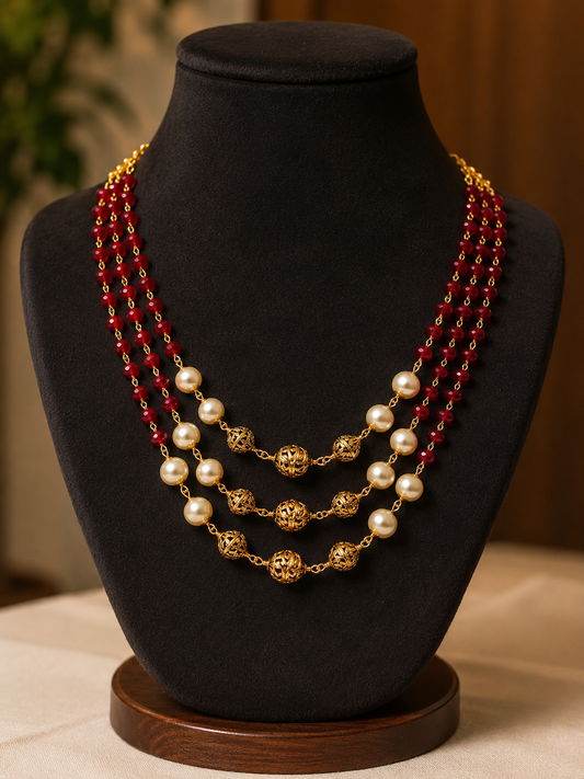 Premium high quality 3layer pearl and beads necklace product code P117