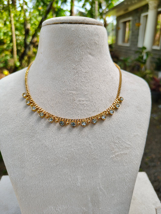 Premium 18k gold plated small round beads inlaid rhinestone tassal cubin chain necklace product code N32