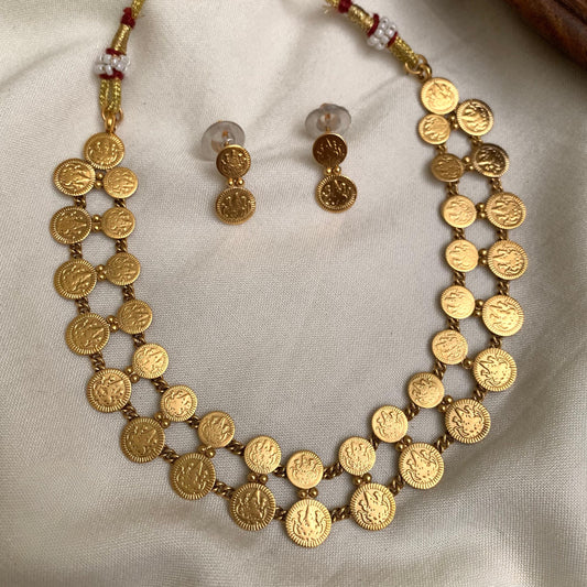 Premium 2 layer trending lakshmi coin necklace product code D167