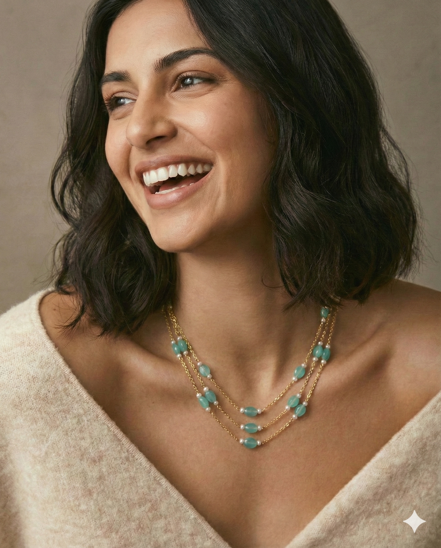 Premium 3layer mint green beads pearl necklace product code P23