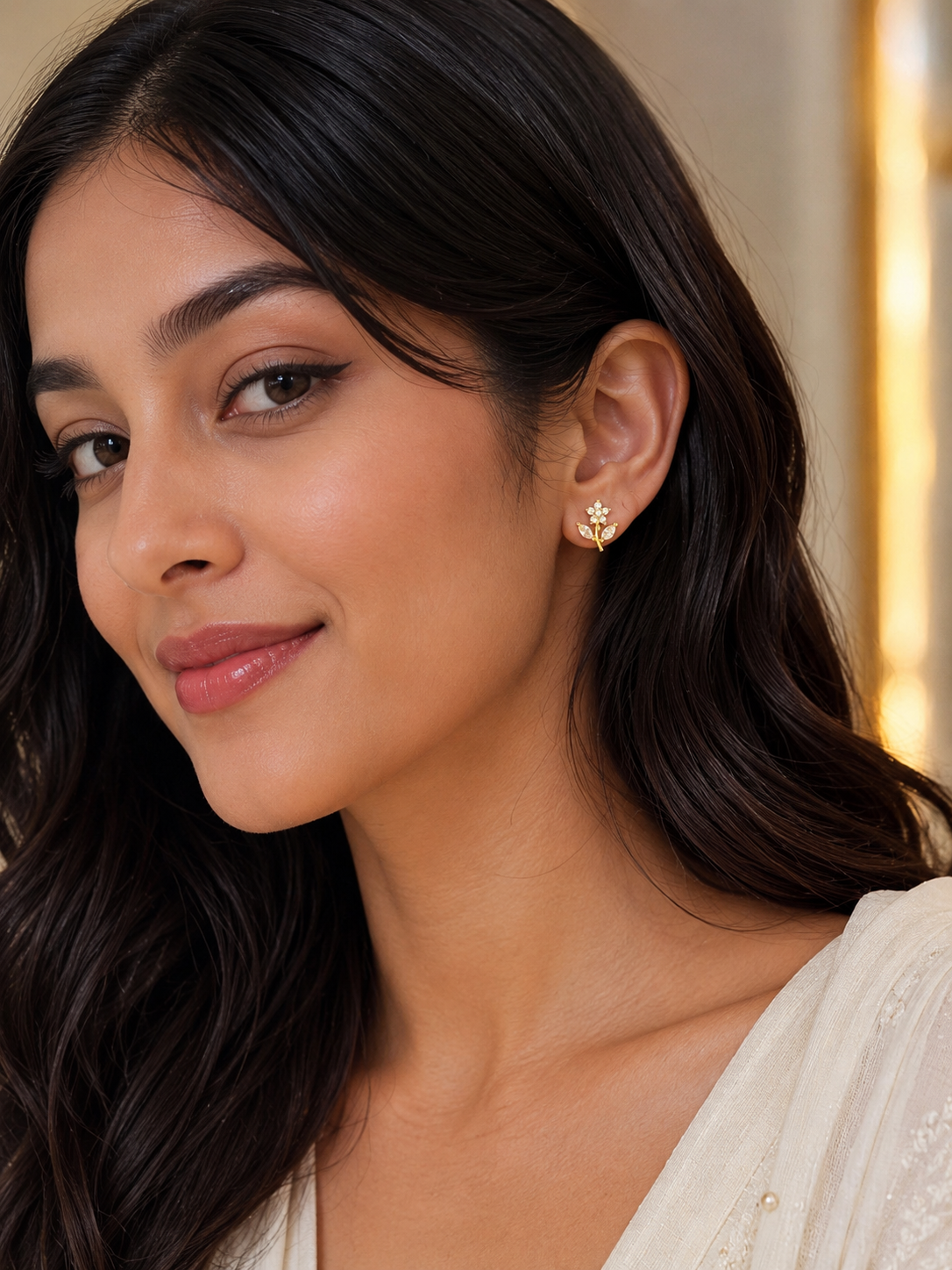 Premium gold plated flower stud with back screw product code G80