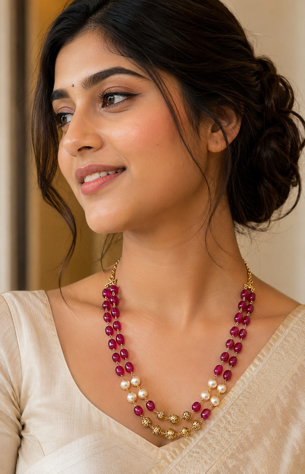 Premium high quality 2layer  pearls and beads necklace product code P118