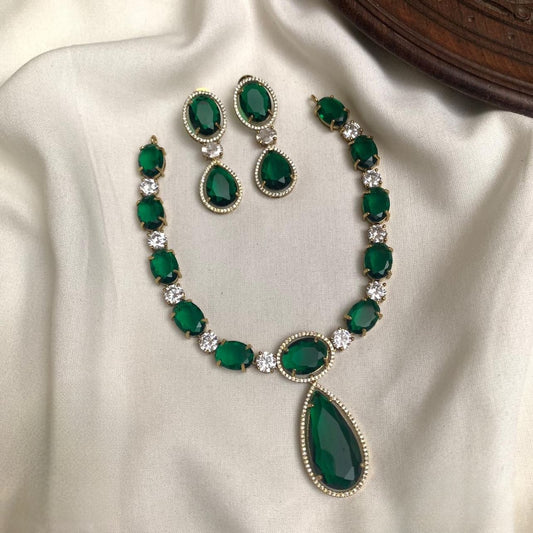 Premium quality trending trisha inspired emerald green and necklace set product code D216