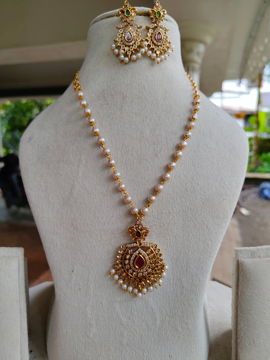 Premium one layer  pearl pendant chain set product code N36