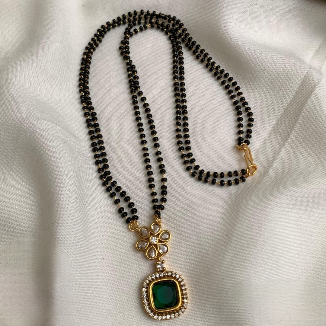 Premium floral ad pendant double strand black beads  mangalsutra