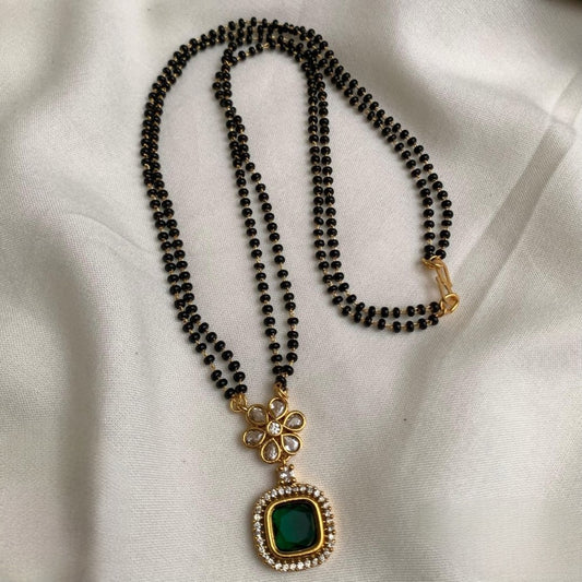 Premium floral ad pendant double strand black beads  mangalsutra code T107