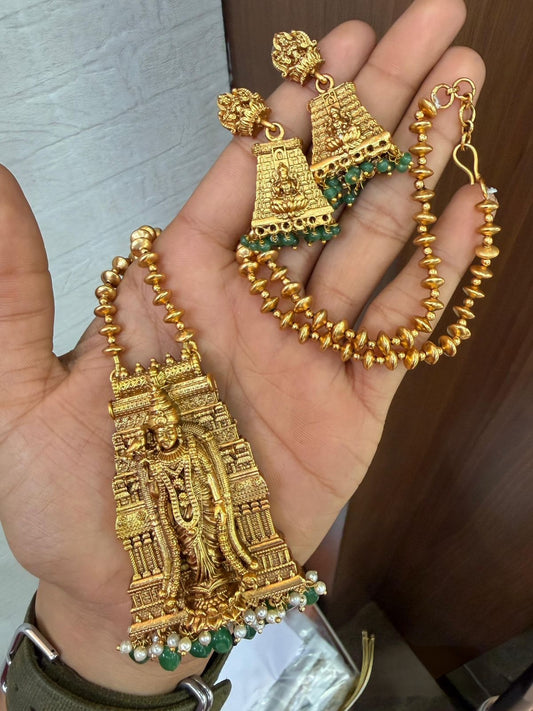Premium trending madurai meenakshi temple pendant chain with jhumka product code T42