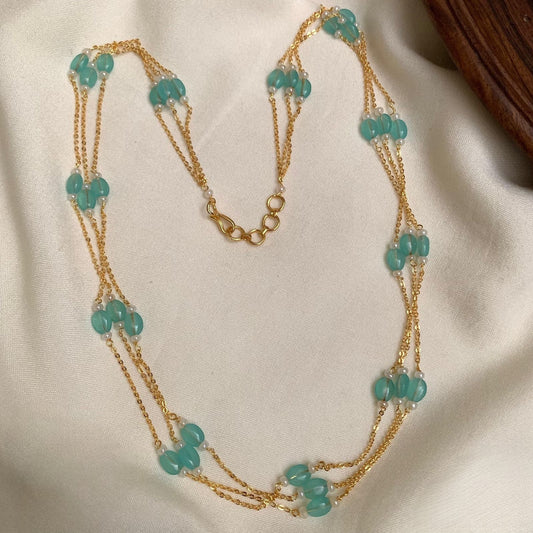 Premium 3layer mint green beads pearl necklace product code P23