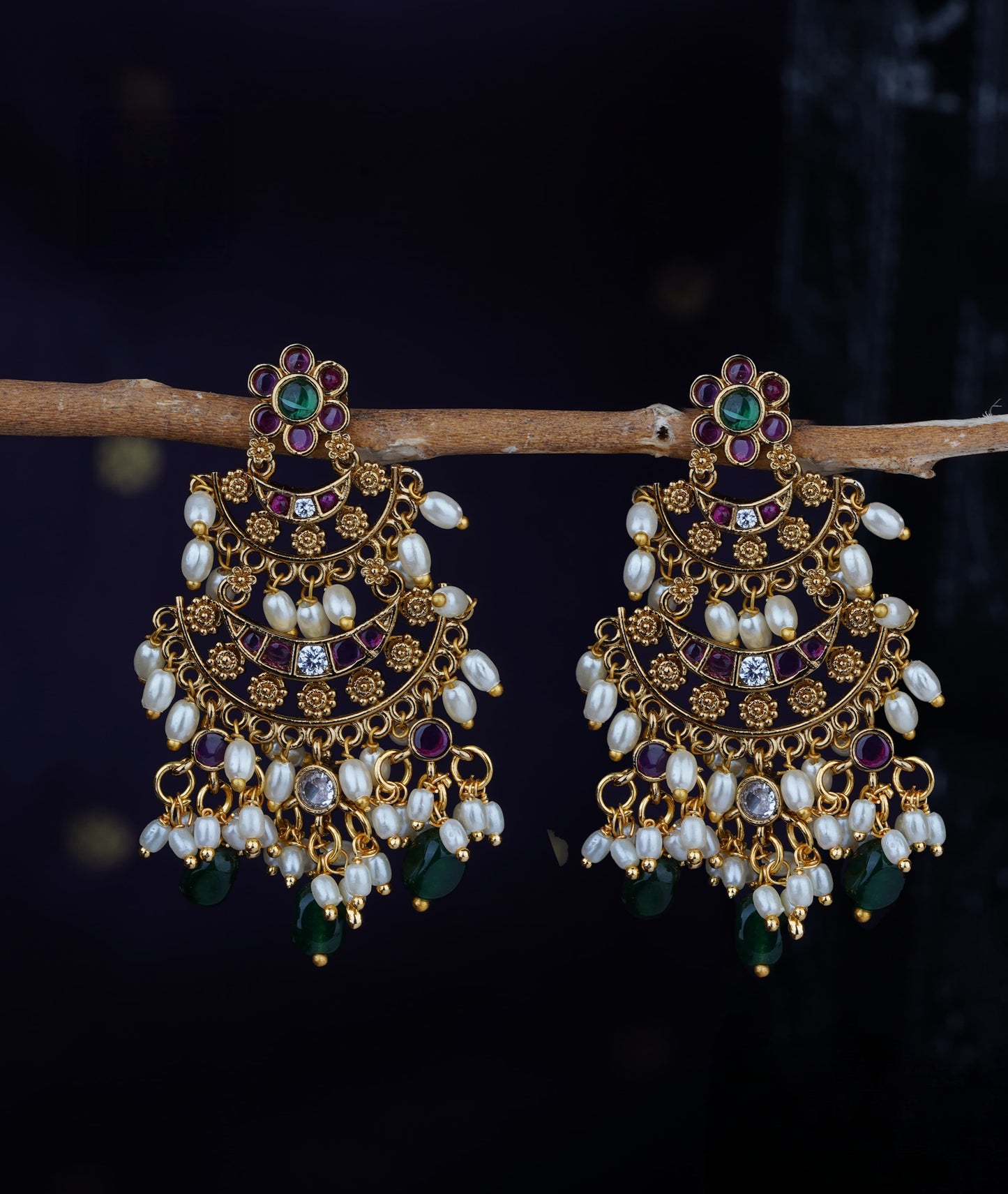Premium antique gold Beautiful pearl & stone jhumka, perfect for every traditional look product code E193