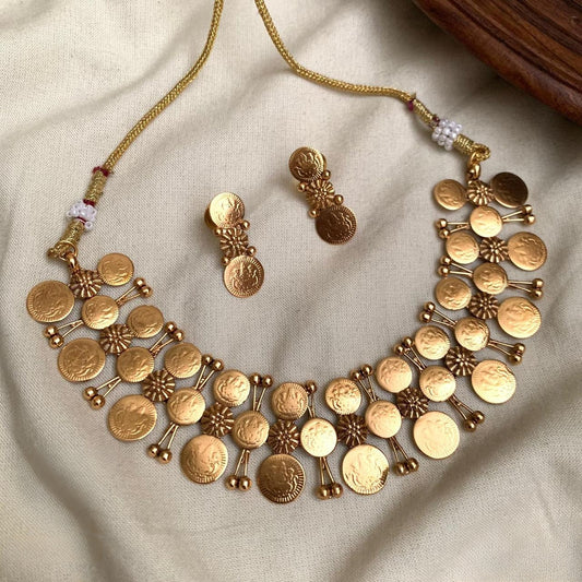 Premium quality matt finish designer  lakshmi devi coin necklace