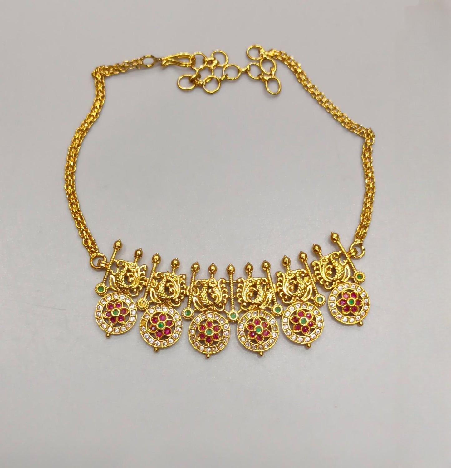 Premium antique gold polish peacock choker come necklace product code 1257