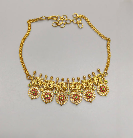 Premium antique gold polish peacock choker come necklace product code 1257