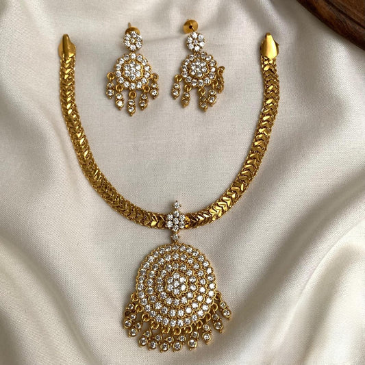Premium Lotus Attigai necklace made with AD stones with gold finish code T105