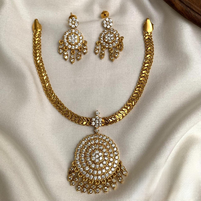 Premium Lotus Attigai necklace made with AD stones with gold finish