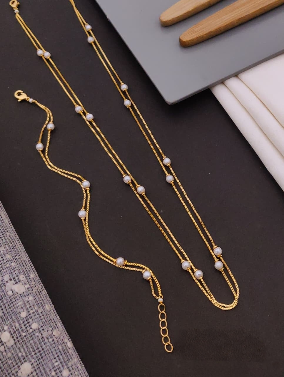 Premium 2layer pearl chain +2layer bracelet combo set product code P66