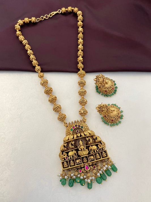 Premium quality antique temple design royal Beauty in every pendant chain with jhumka product code T66