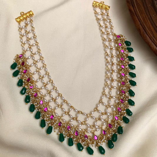 Premium kemp pearl ruby green drop hanging necklaceproduct code D210