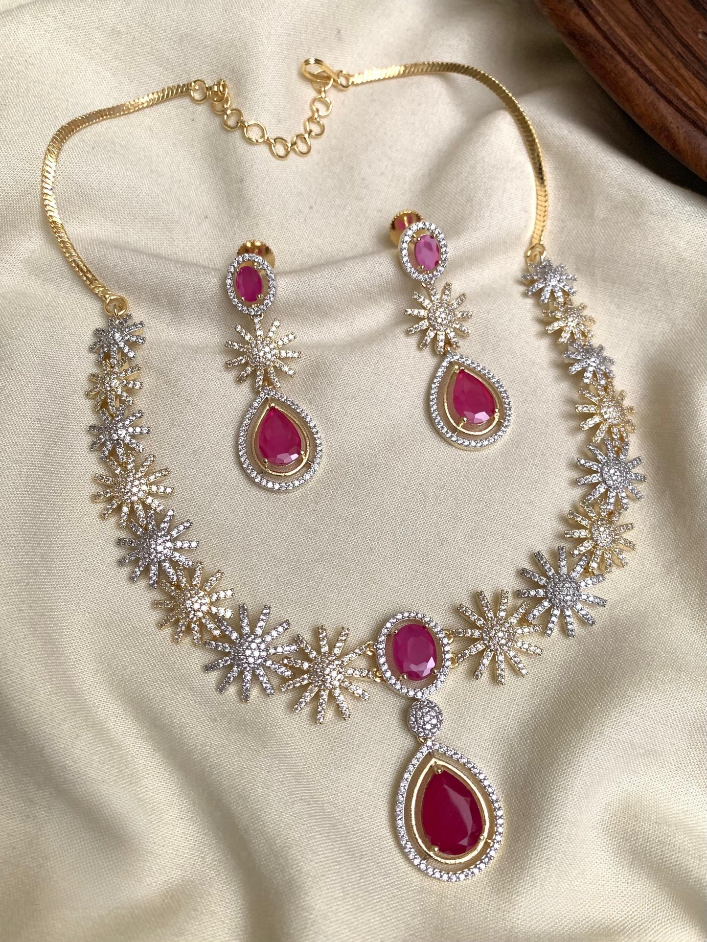 Premium diamond finish 2tone bridal necklace product code N151