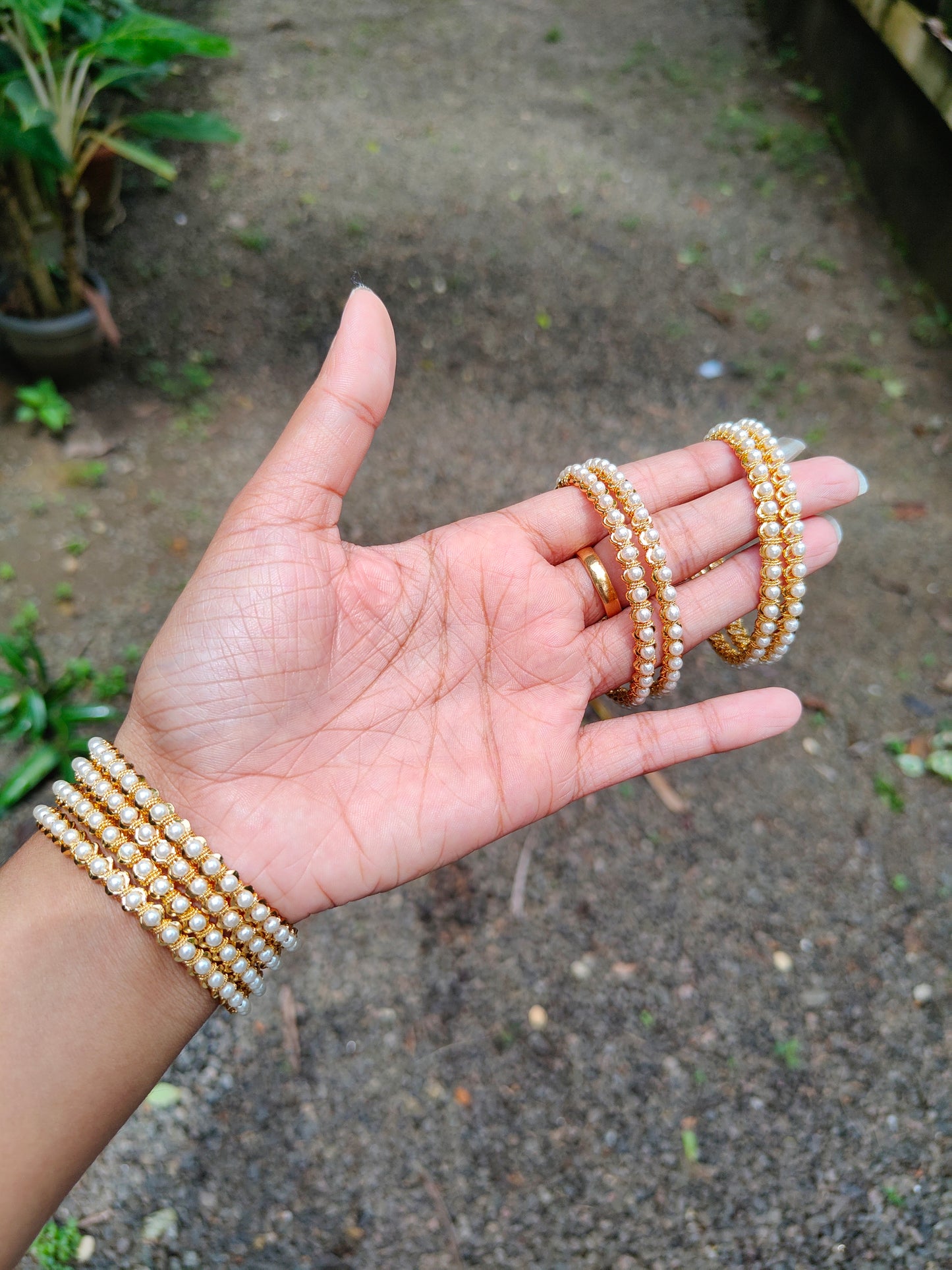 Premium gold plated pearl bangles pair product code B14