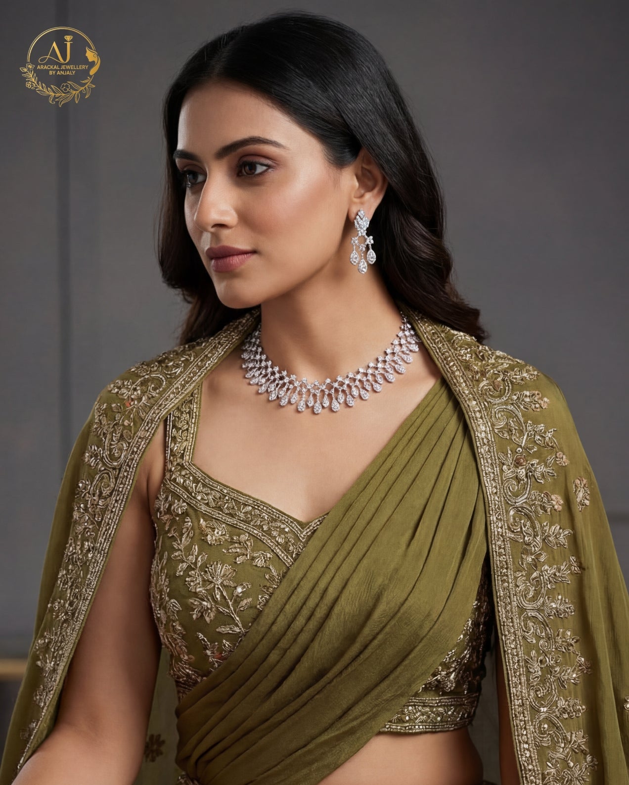 Premium silver finish ad bridal necklace set product code D49