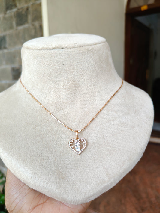 Premium heart solitaire rosegold pendant necklace product code N27