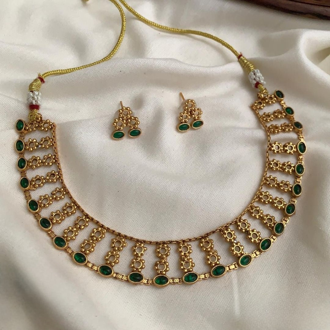 Premium traditional antique gold designer necklace set product code T100