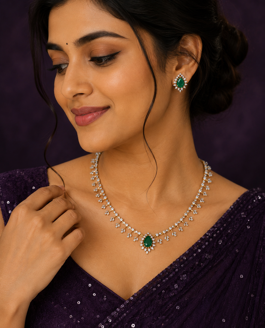 Premium diamond finish bridal necklace set product code D380