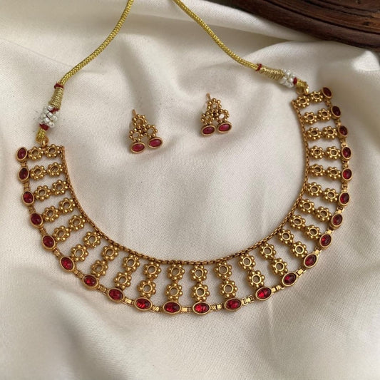 Premium traditional antique gold designer necklace set product code T100