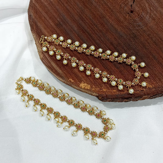 Premium matte finish designer pearl hanging anklets product code P5