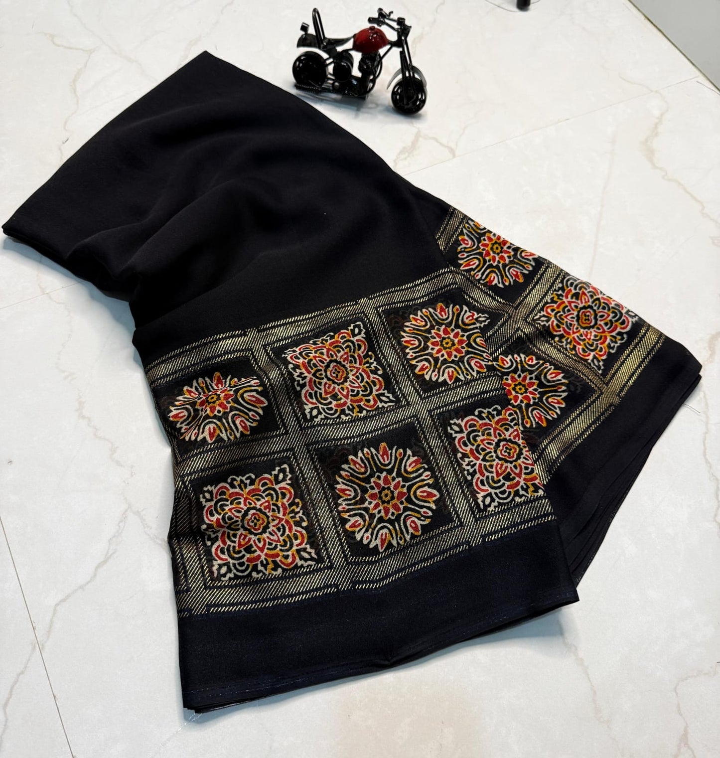 Black chiffon print saree