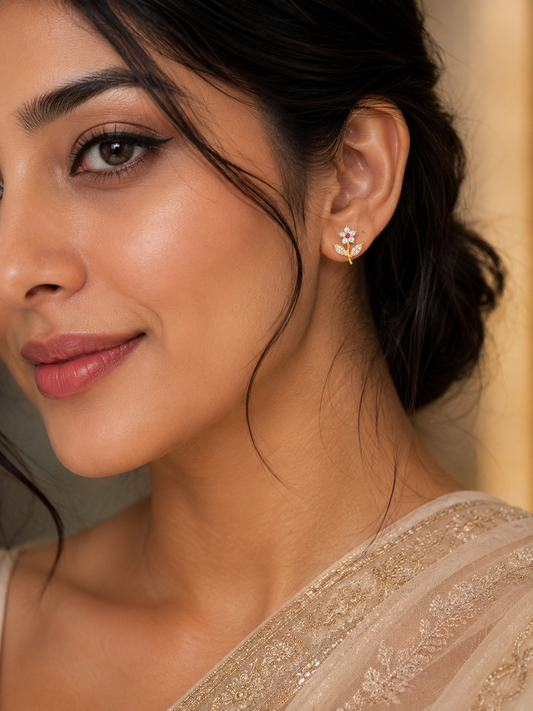 Premium gold plated flower stud with back screw product code G80