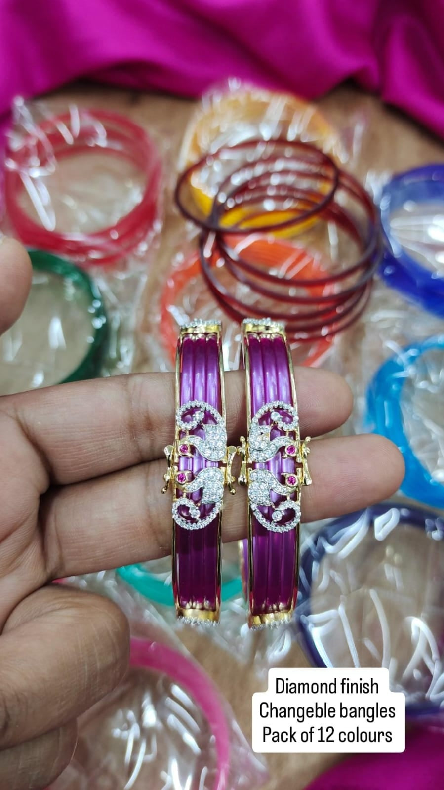 Premium ad diamond finish  color changeable bangles pack of 12 Colors product code CB15