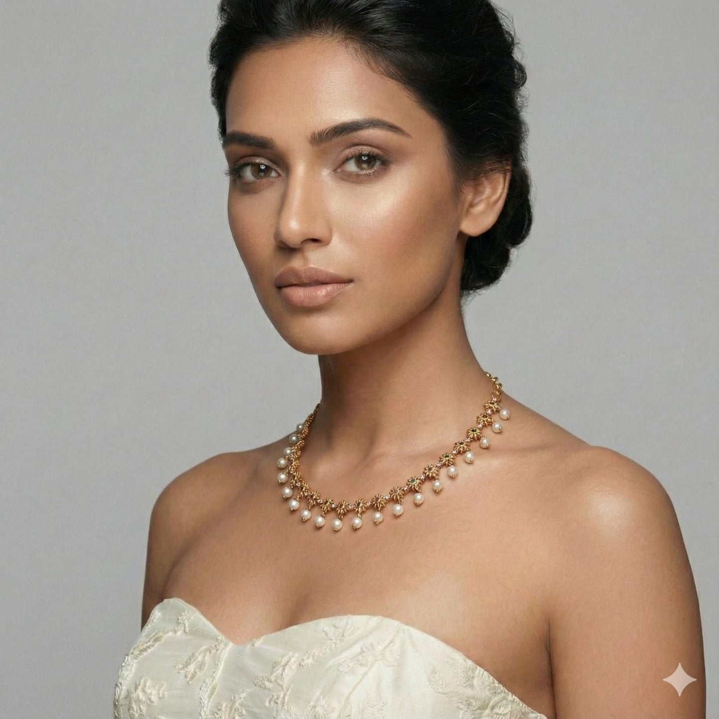 Trending pearl hanging necklace with back chain product code N386