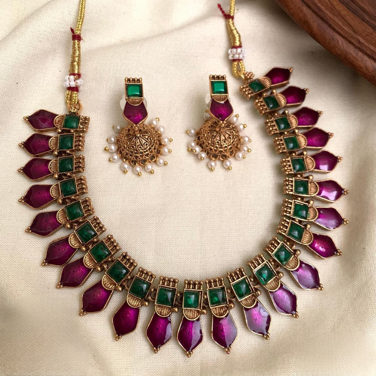 Premium budget friendly palakka nagapadam necklace with jhumka product code T96