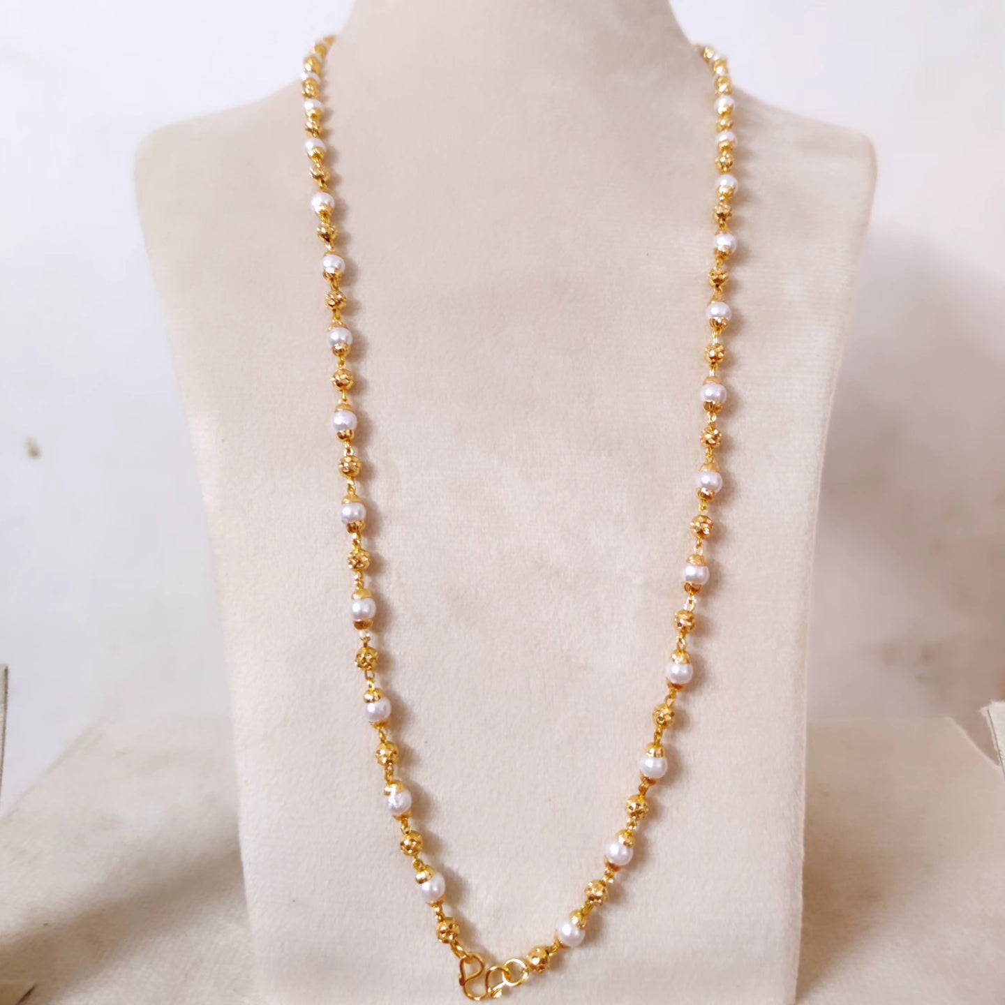 Premium daily wear gold plated long pearl and golden ball 24inch 8pidi haram  product code H01