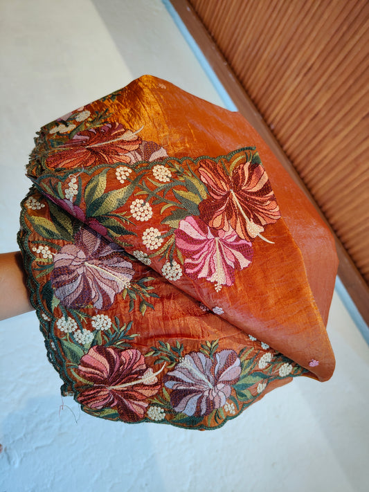 Premium tissue silk full floral border work
